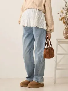 honono マタニティロングデニム ライトブルー