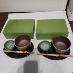 未使用　陶器製食器セット 碗　小鉢　箸　お盆