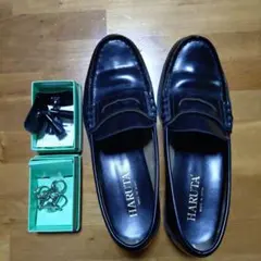 HARUTA 黒レザー ローファー　HARUTAタッセル　本皮ローファー