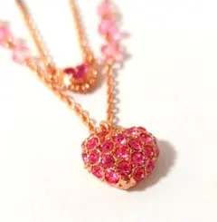 ANNA SUI ハート パヴェ ネックレス 2連 ピンク ヴィンテージ 90s