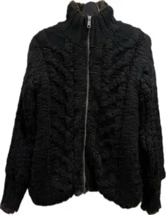 ニコルクラブフォーメン ブラック ケーブル編み ニットセーター裏ボア