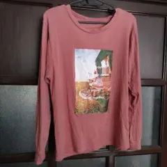 プリントデザイン ピンク長袖Tシャツ Mサイズ