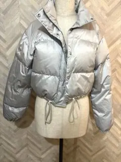 シルバー クロップド ダウンジャケット