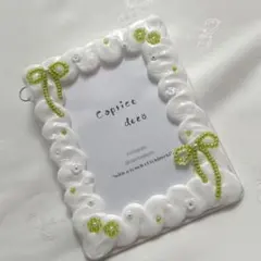 No.125 ホイップデコ　ビーズ　黄緑　リボン　トレカケース　オーダー可　B8