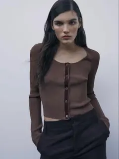 ZARA カーディガン ザラ ブラウン