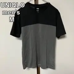 UNIQLO メンズ　Tシャツ　半袖　バイカラー　ポリエステル　黒　グレー　M