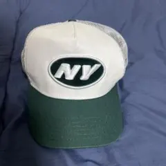 NYロゴ刺繍 ベースボールキャップ ホワイト/グリーン