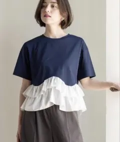 裾フリルドッキングTシャツ【洗濯機OK】のサムネイル