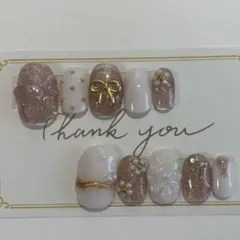 ネイルチップ 韓国 ピンク マグネット リボン フラワー 量産型 ガーリー