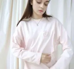 Eé embroidery big long tee baby pink