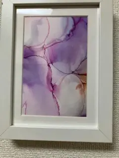 アルコールインクアート 紫と白の絵画