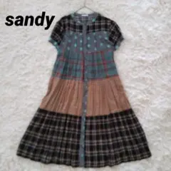 sandy サンディー ロングワンピース パッチワーク ドッド　チェック 半袖のサムネイル