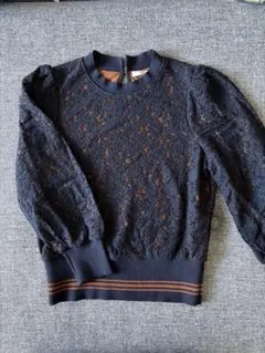 【ANAI】 ネイビー レースニット トップス　七分袖　バフスリーブ