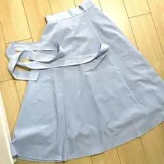 水色　フレアスカート リボンベルト付き