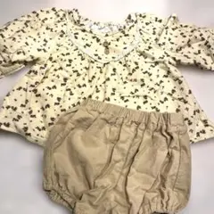 90ブルマつき小花柄セットアップ　ベージュ　ナチュラル　シンプル　ガーリー