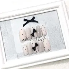 ネイルチップ フレンチガーリー リボン マグネット ドットネイル 量産型 韓国