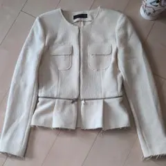 ✨️ZARA WOMAN ジップデザイン ノーカラー ペプラムジャケット
