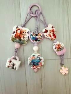 猫いっぱい♡ジャラジャラキーホルダー 合金お花付き