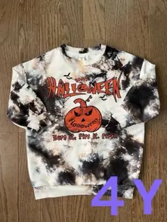 ハロウィン　カボチャ　ジャックオーランタン　タイダイ柄　トレーナー　　4Y