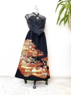 3L～4Lサイズ 黒留袖からの着物リメイクドレスです 着丈119cm