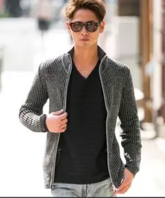 ハイネック　ジップアップ　カーディガン