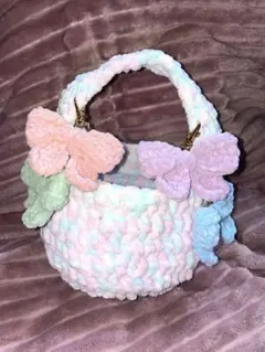 パステル ゆめかわ ピンク ハンドバッグ 手編み