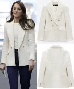 新品　タグ付き　ZARA テクスチャー ダブルブレスト ジャケット ツイード　L