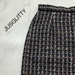 JUSGLITTY スリット ウール混 ツイード タイト ひざ丈 スカート 1