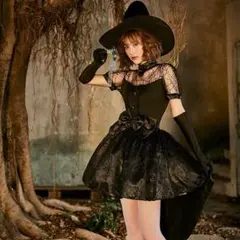 【美品/7点セット】魔女　コスプレ　ブラック　レース　ハロウィン