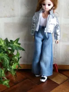 424☆リカちゃん服・シルバージャケット・トップス・ジーンズ・ハンドメイド