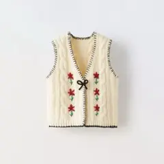 ZARA エンブロイダリー フラワー ニット ベスト