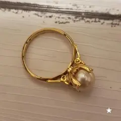 ホワイトパール風モチーフのゴールドリング 12号 昭和レトロ 真珠風