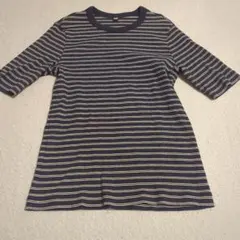 UNIQLO　ストライプリブニット半袖Tシャツ M★