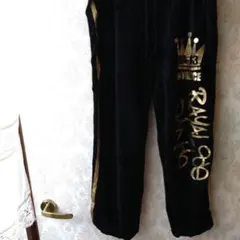 難ありRAYALICE ダンスパンツ 黒 ゴールドプリントベロア素材　平成レトロ