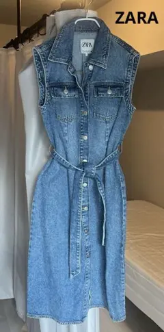 美品　ZARAデニムワンピース　ベルト付き
