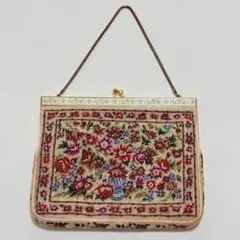 プチポワン ミニハンドバッグ パーティーバッグ 刺繍 アンティーク 花柄 がま口
