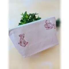 クマ刺繍 ベージュ ポーチ