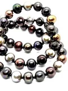 【高品質一点限り】本黒真珠チャコールグレーパールネックレス　マルチカラー　丸系
