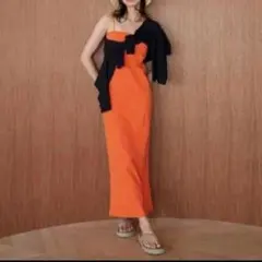 SeaRoomlynn パッドinスパゲッティフレアラインドレス オレンジ M