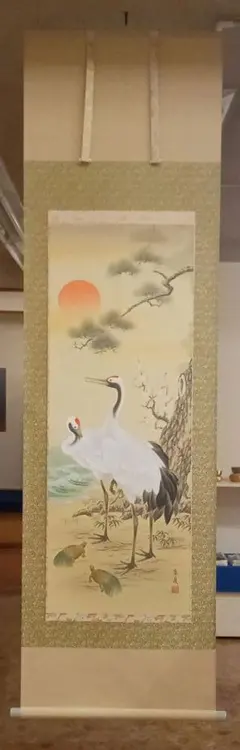 鶴の日本画掛軸　大麻 作 鶴の日本画掛軸 大麻 作 - メルカリ