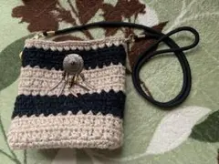 編み物ポシェット ベージュネイビー