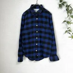 無印良品 フランネルシャツ S 紺×黒 ブロックチェック ネルシャツ コットン