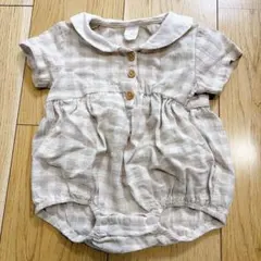コトリ ベージュ チェック柄 ロンパース 70cm