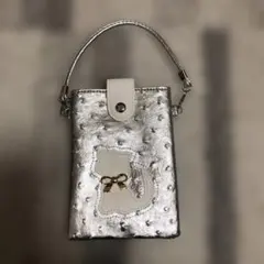 猫モチーフ シルバー スマホショルダーバッグ　ポーチ