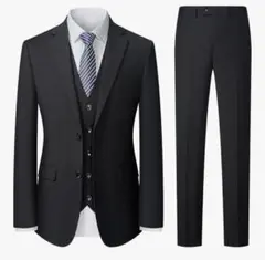 お得な4点セット✨メンズ セットアップスーツ スリム 無地 黒 ブラック3XL