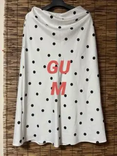 ☆【GU】 ドット柄 サテンフレアスカート ホワイト ホワイト×ブラック☆
