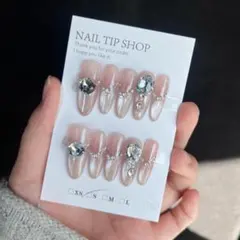 【S様限定 当日発送】　春ネイル チップ ビジュー付き ヌードピンク　韓国風