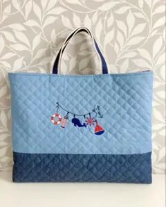 マチあり刺繍つきキルティング手提げトート・レッスンバッグ【26】