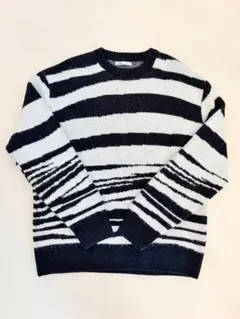 ZARA ザラ ニットセーター クルーネック 黒×白 バイカラー サイズLのサムネイル