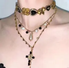 パンク ゴシック ゴスロリ ネックレス チョーカー セット ゴールド レトロ